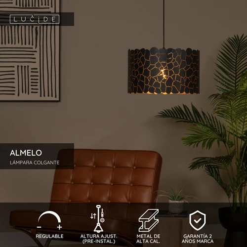 Lucide ALMELO - Lámpara colgante - Ø 40 cm - 1xE27 - Negro - USP